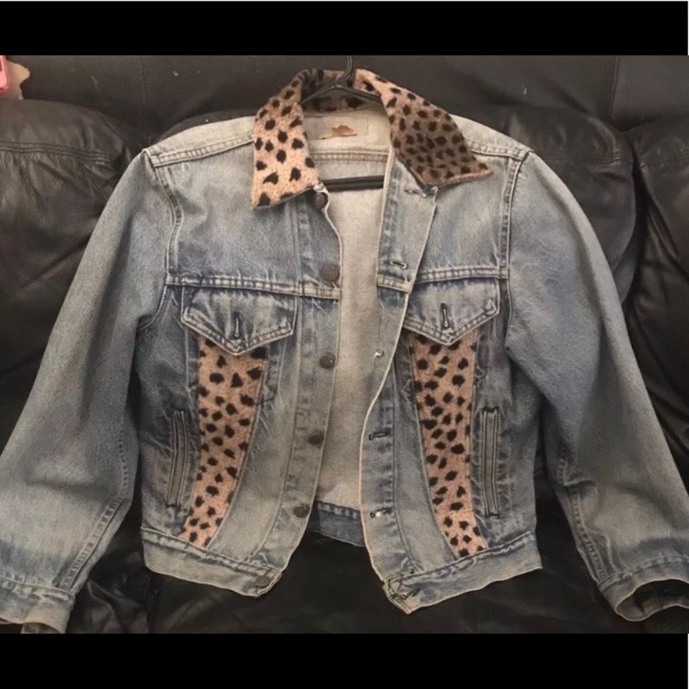 One of a kind leopard Jean jacket large